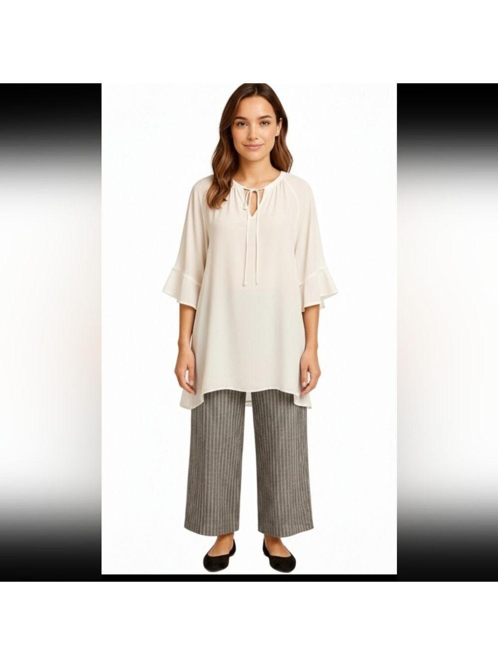 UMO Coleccion Wide Leg Pinstripe Trousers Spain 28 Waist Luxury NWOT Lagenlook